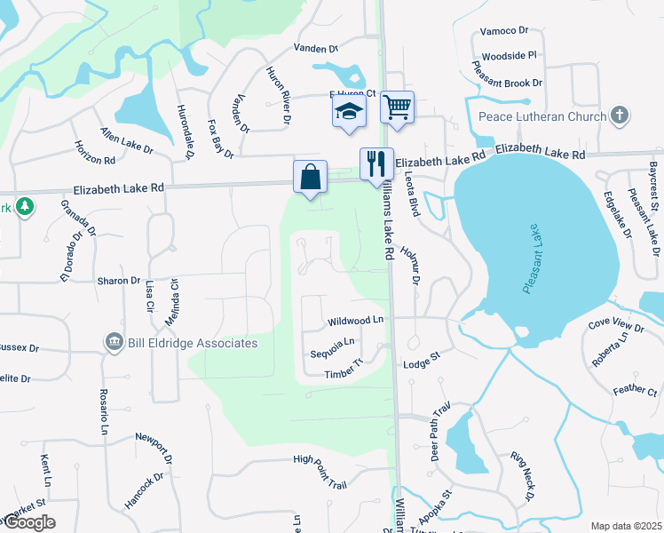 map of restaurants, bars, coffee shops, grocery stores, and more near 207 Summit Ridge Drive in White Lake Township