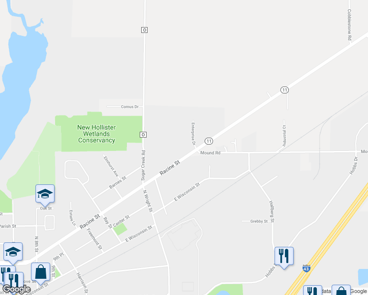 map of restaurants, bars, coffee shops, grocery stores, and more near 902 East Wisconsin Street in Delavan