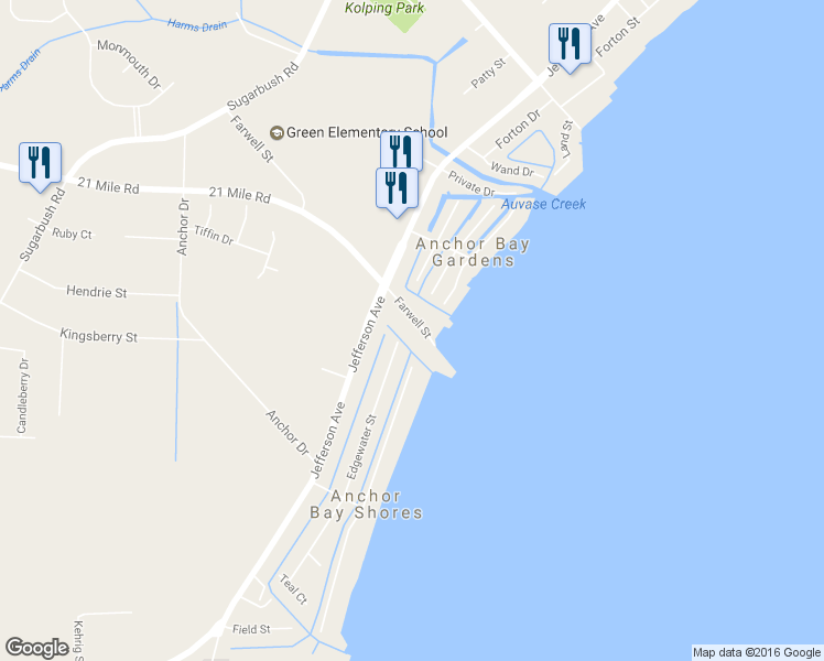 map of restaurants, bars, coffee shops, grocery stores, and more near 29114 Farwell Street in New Baltimore