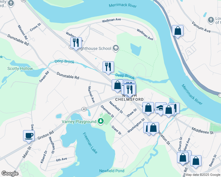 map of restaurants, bars, coffee shops, grocery stores, and more near 40 Dunstable Road in Chelmsford