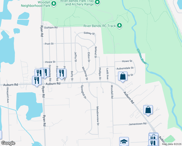 map of restaurants, bars, coffee shops, grocery stores, and more near 47147 Roland Street in Macomb County