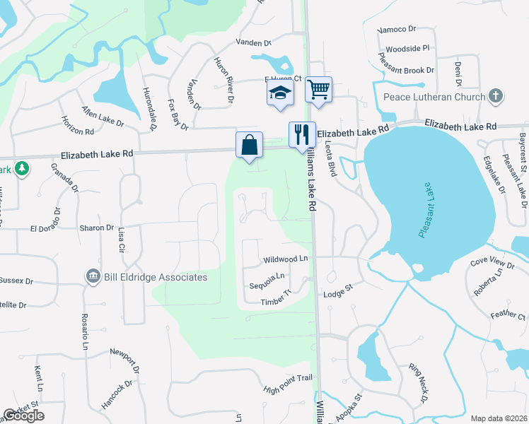 map of restaurants, bars, coffee shops, grocery stores, and more near 209 Summit Ridge Drive in White Lake charter Township