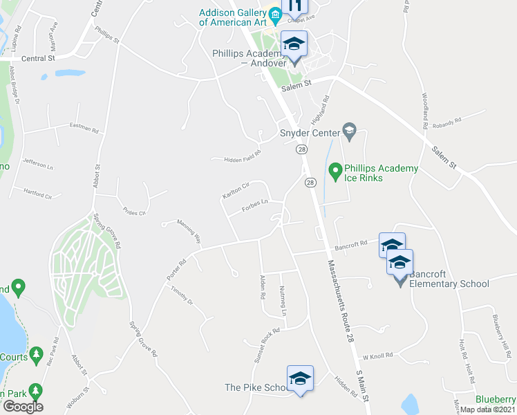 map of restaurants, bars, coffee shops, grocery stores, and more near 8 Forbes Lane in Andover