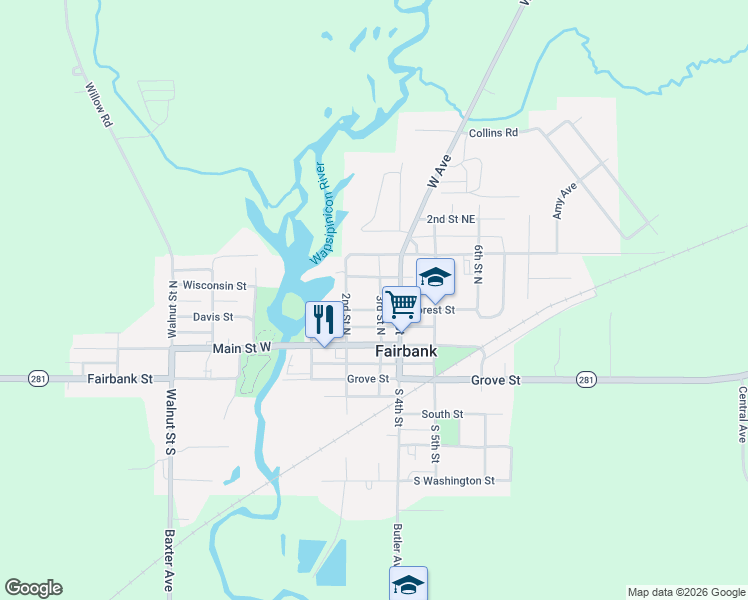 map of restaurants, bars, coffee shops, grocery stores, and more near 201-299 Forest Street in Fairbank