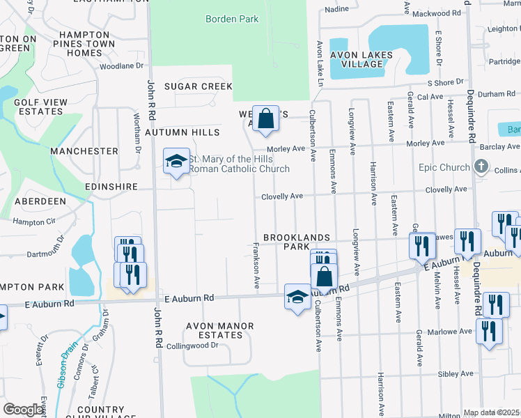 map of restaurants, bars, coffee shops, grocery stores, and more near 2722 Frankson Avenue in Rochester Hills