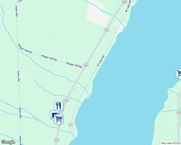 map of restaurants, bars, coffee shops, grocery stores, and more near 2276 West Lake Road in Penn Yan