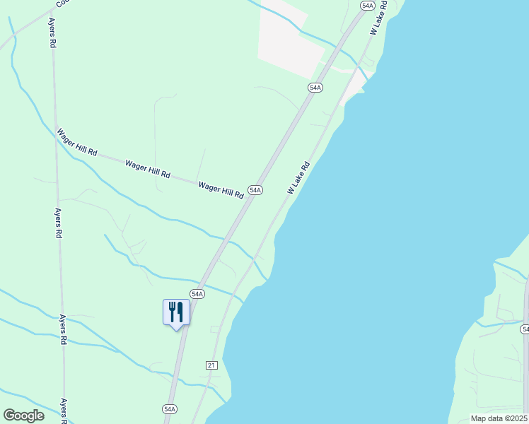 map of restaurants, bars, coffee shops, grocery stores, and more near 2276 West Lake Road in Yates County