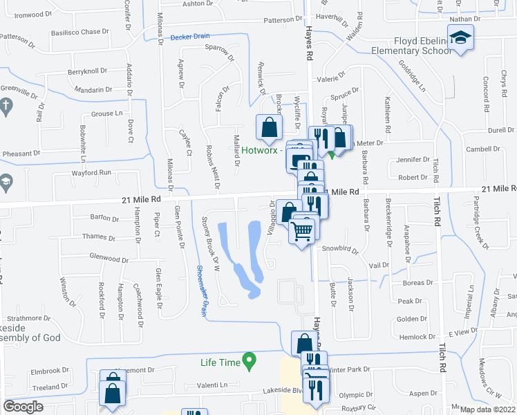 map of restaurants, bars, coffee shops, grocery stores, and more near 14973 Milan Court in Macomb County