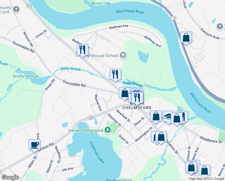 map of restaurants, bars, coffee shops, grocery stores, and more near 40 Dunstable Road in Chelmsford