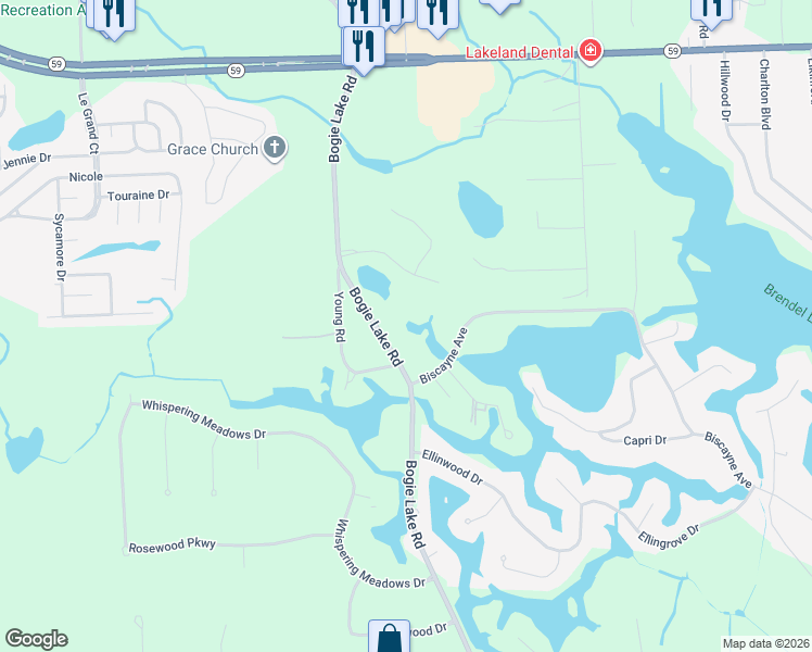 map of restaurants, bars, coffee shops, grocery stores, and more near 6424 Pennington Drive in White Lake charter Township