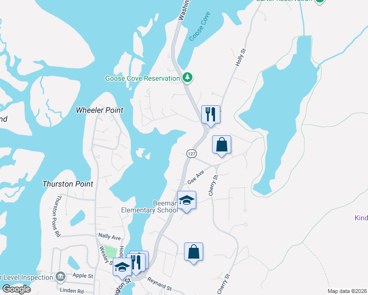 map of restaurants, bars, coffee shops, grocery stores, and more near 544R Washington Street in Gloucester