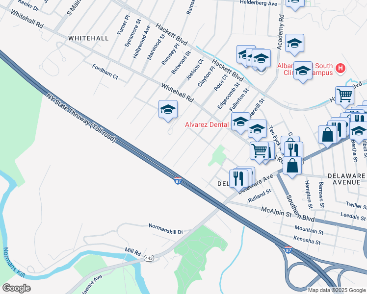 map of restaurants, bars, coffee shops, grocery stores, and more near 73 Rose Court in Albany