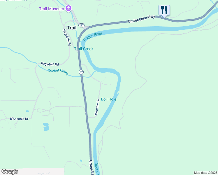map of restaurants, bars, coffee shops, grocery stores, and more near 54 Meadow Lane in Shady Cove