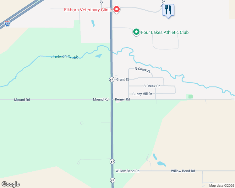 map of restaurants, bars, coffee shops, grocery stores, and more near 209 Grant Street in Elkhorn