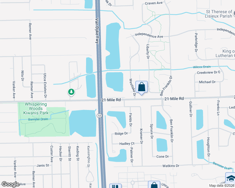 map of restaurants, bars, coffee shops, grocery stores, and more near 11787 21 Mile Road in Shelby Township