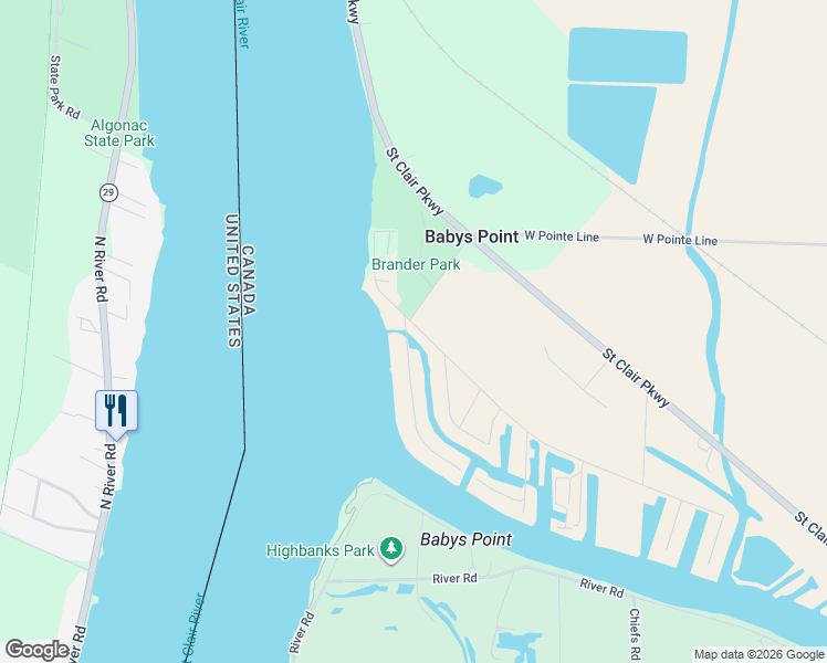 map of restaurants, bars, coffee shops, grocery stores, and more near 4639 Riverside Drive in Port Lambton