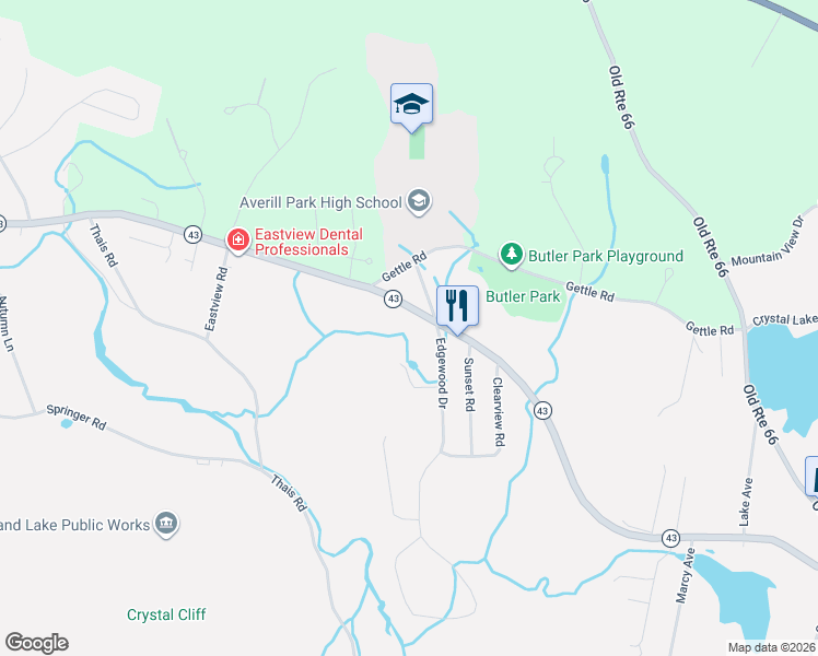 map of restaurants, bars, coffee shops, grocery stores, and more near 3305 New York 43 in Averill Park
