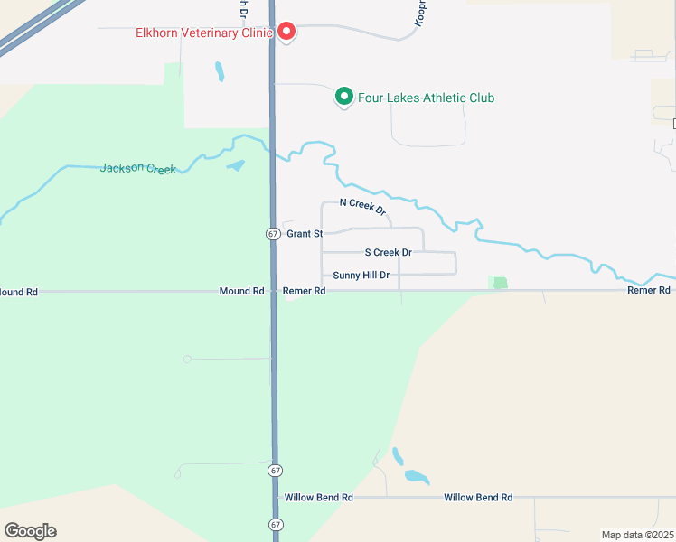 map of restaurants, bars, coffee shops, grocery stores, and more near 327 South Creek Drive in Elkhorn