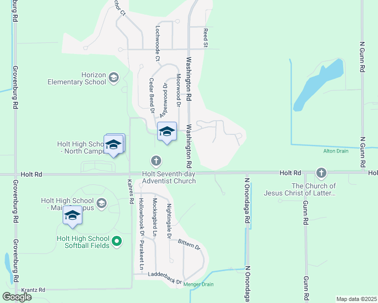 map of restaurants, bars, coffee shops, grocery stores, and more near 2055 Washington Road in Delhi charter Township