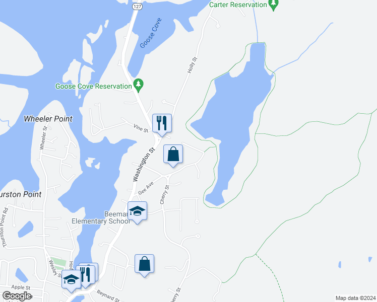 map of restaurants, bars, coffee shops, grocery stores, and more near 51 Gee Avenue in Gloucester