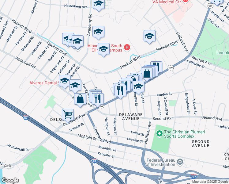 map of restaurants, bars, coffee shops, grocery stores, and more near 68 Summit Avenue in Albany