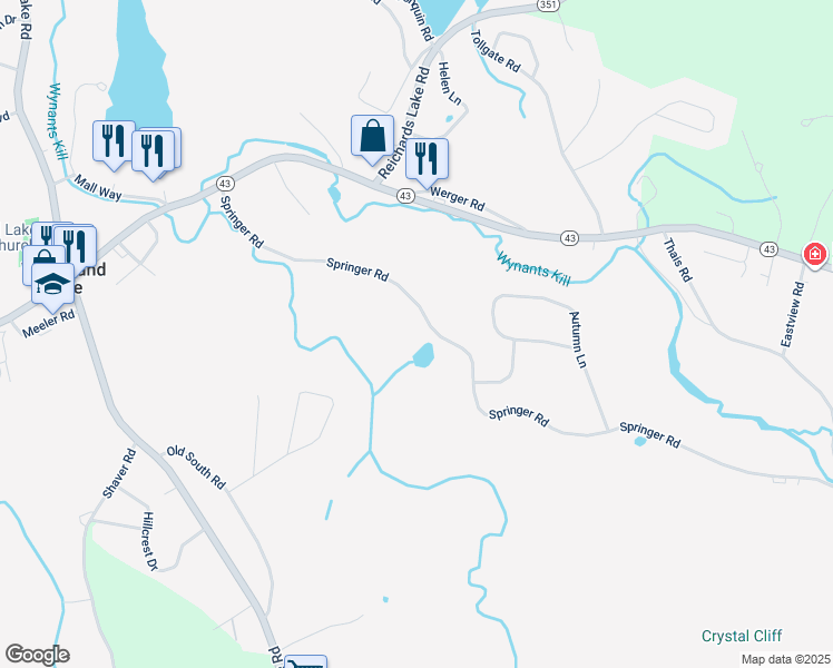 map of restaurants, bars, coffee shops, grocery stores, and more near 215 Springer Rd in West Sand Lake