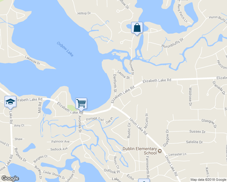 map of restaurants, bars, coffee shops, grocery stores, and more near 27 Danforth Street in White Lake charter Township