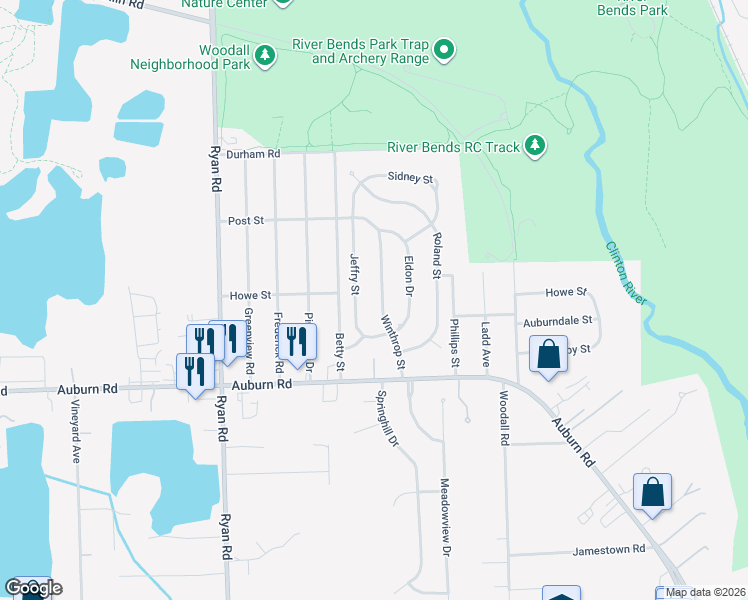 map of restaurants, bars, coffee shops, grocery stores, and more near 47336 Winthrop Street in Macomb County
