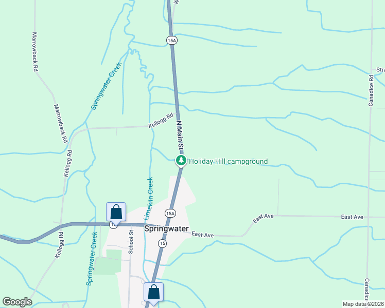 map of restaurants, bars, coffee shops, grocery stores, and more near 7745 North Main Street in Springwater