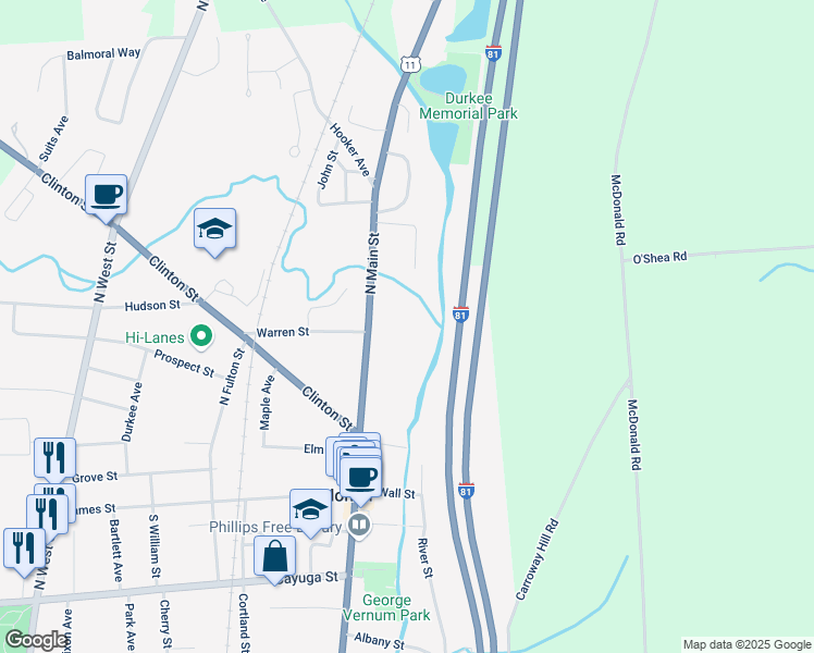 map of restaurants, bars, coffee shops, grocery stores, and more near 67 N Main St in Homer