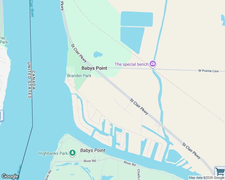 map of restaurants, bars, coffee shops, grocery stores, and more near 4641 Saint Clair Parkway in Port Lambton