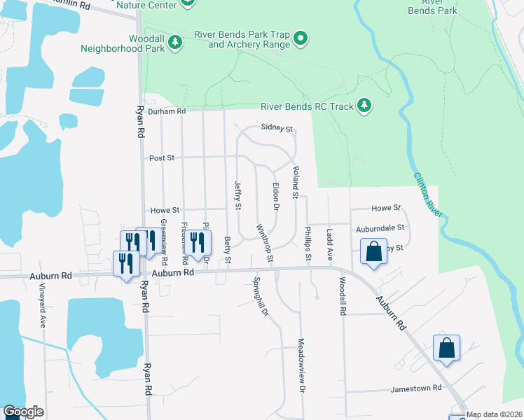 map of restaurants, bars, coffee shops, grocery stores, and more near 47336 Winthrop Street in Macomb County