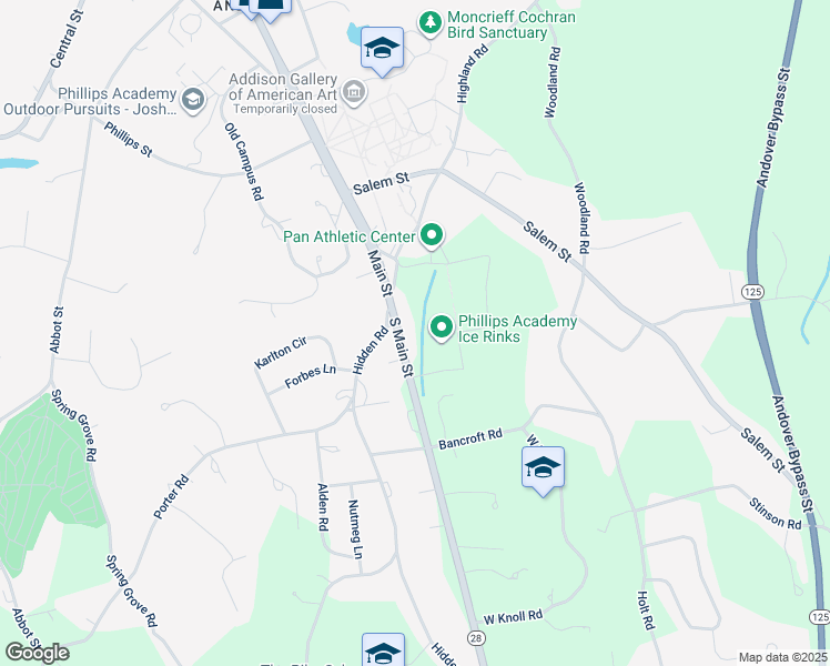 map of restaurants, bars, coffee shops, grocery stores, and more near 244 Main Street in Andover