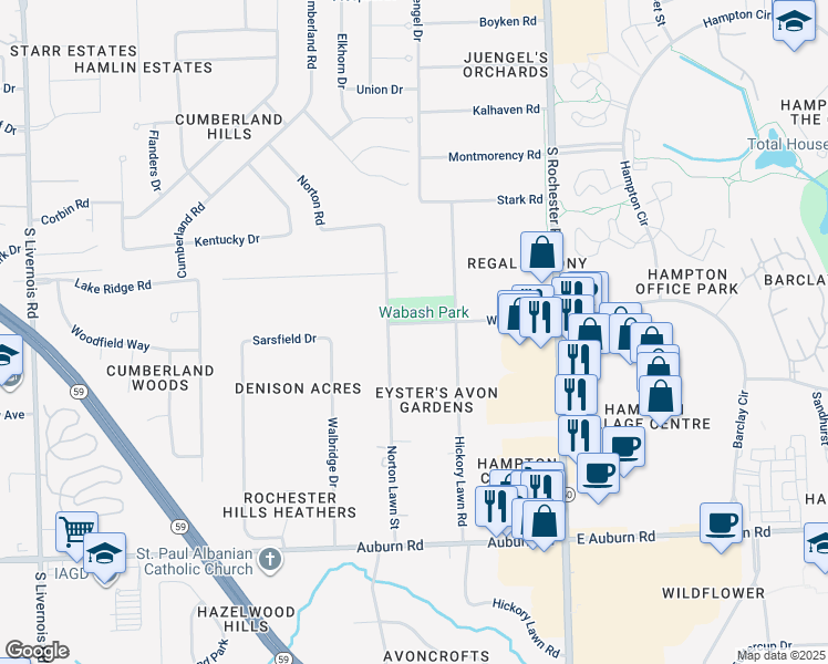 map of restaurants, bars, coffee shops, grocery stores, and more near 275 Wabash Road in Rochester Hills