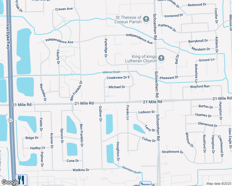 map of restaurants, bars, coffee shops, grocery stores, and more near 12973 Janine Court in Macomb County
