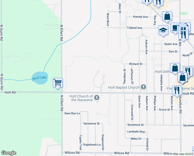 map of restaurants, bars, coffee shops, grocery stores, and more near 2052 Wovenheart Drive in Delhi charter Township
