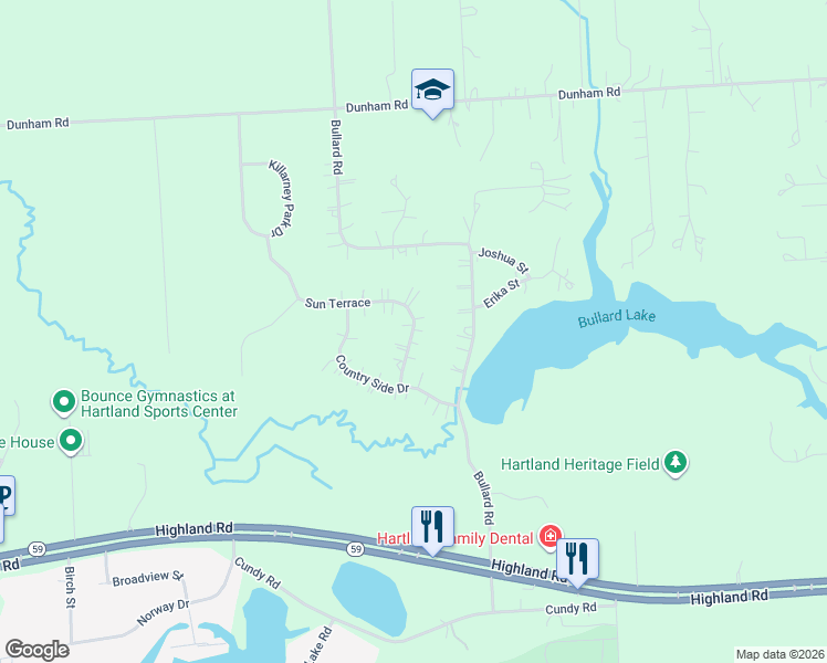 map of restaurants, bars, coffee shops, grocery stores, and more near 2568 Sun Terrace in Hartland
