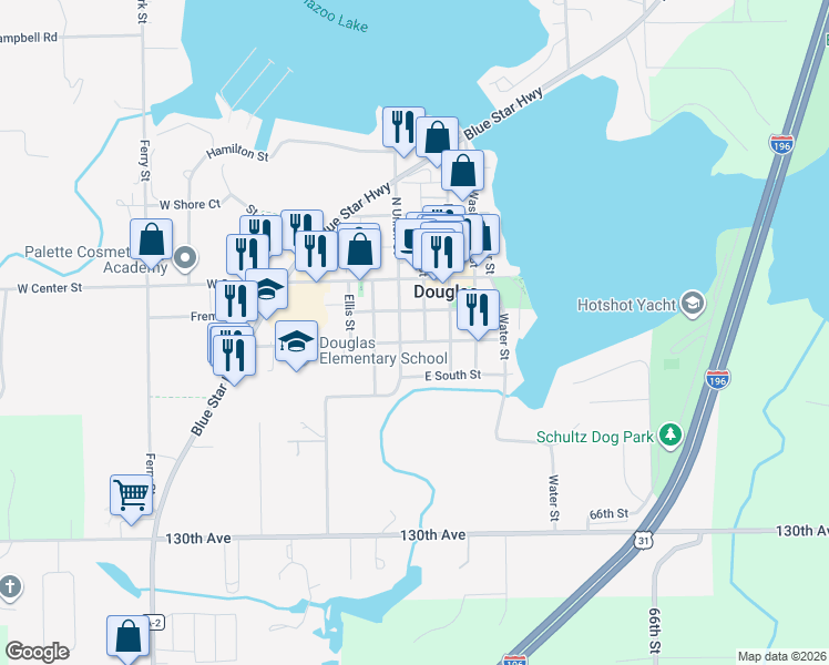 map of restaurants, bars, coffee shops, grocery stores, and more near 91 Union Street in Douglas