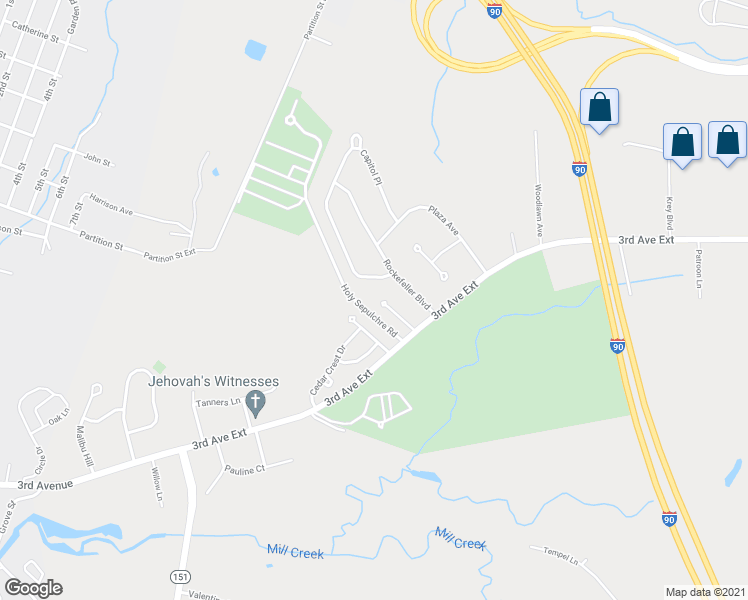 map of restaurants, bars, coffee shops, grocery stores, and more near 9 Rosebud Court in Rensselaer