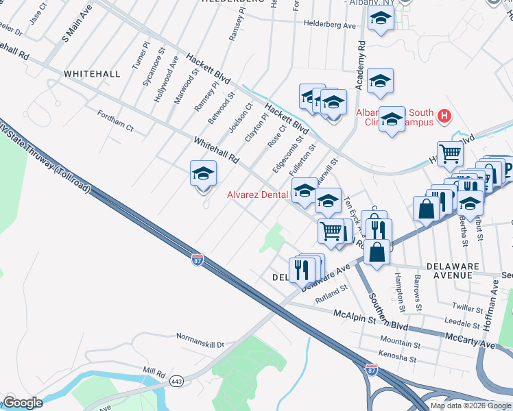 map of restaurants, bars, coffee shops, grocery stores, and more near 40a Dartmouth Street in Albany