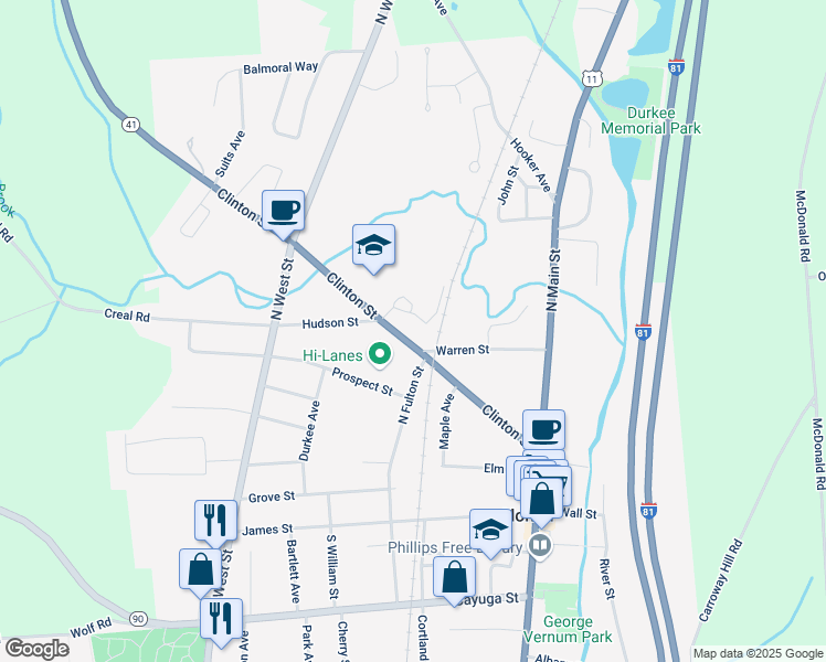 map of restaurants, bars, coffee shops, grocery stores, and more near 48 Clinton St in Homer