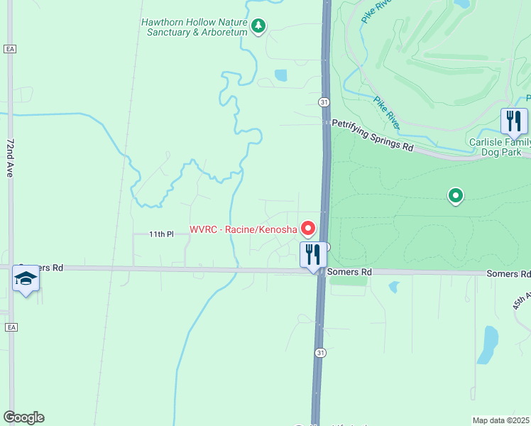 map of restaurants, bars, coffee shops, grocery stores, and more near 5934 10th Street in Kenosha