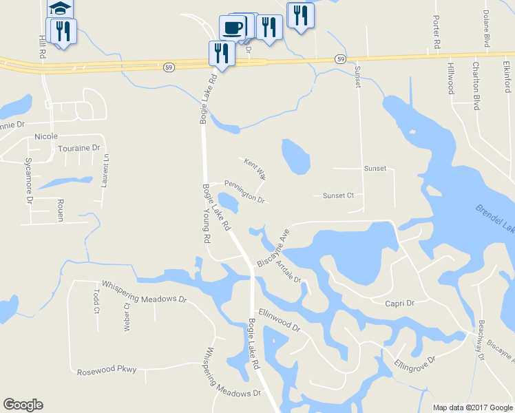 map of restaurants, bars, coffee shops, grocery stores, and more near 6424 Pennington Drive in White Lake charter Township