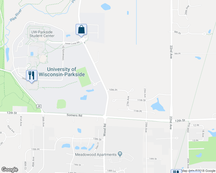 map of restaurants, bars, coffee shops, grocery stores, and more near 2926 10th Place in Kenosha