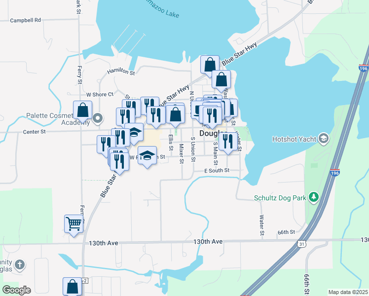 map of restaurants, bars, coffee shops, grocery stores, and more near in Douglas