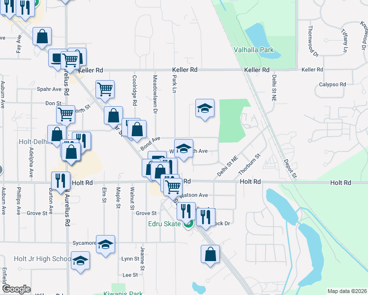 map of restaurants, bars, coffee shops, grocery stores, and more near 4240 Woodworth Avenue in Delhi charter Township