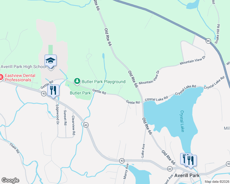 map of restaurants, bars, coffee shops, grocery stores, and more near 57 Gettle Road in Averill Park