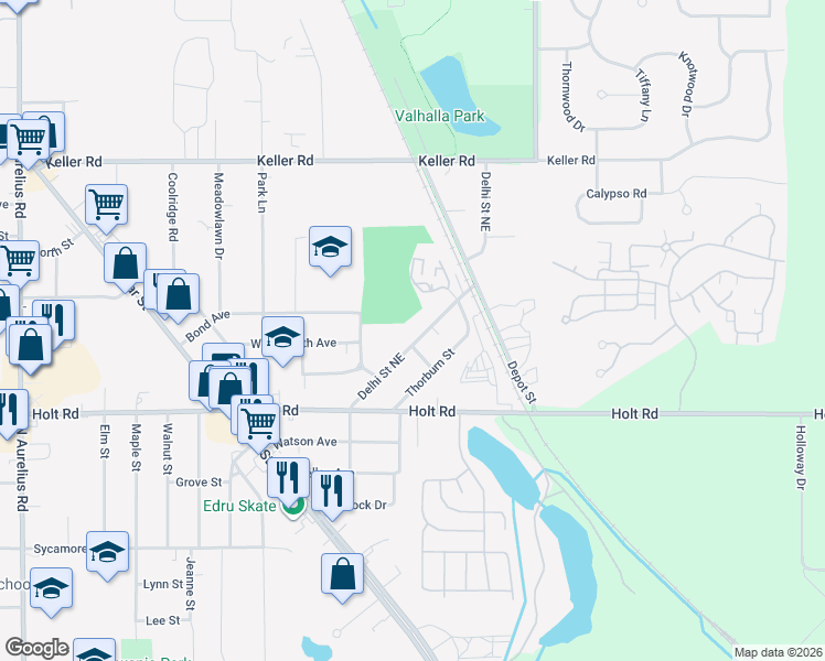 map of restaurants, bars, coffee shops, grocery stores, and more near 2069 Delhi Street Northeast in Delhi charter Township