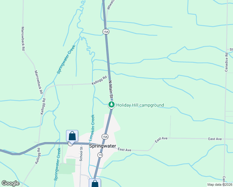 map of restaurants, bars, coffee shops, grocery stores, and more near 7745 North Main Street in Springwater