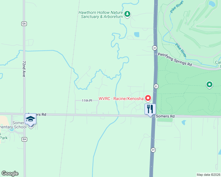 map of restaurants, bars, coffee shops, grocery stores, and more near 6125 10th Street in Kenosha